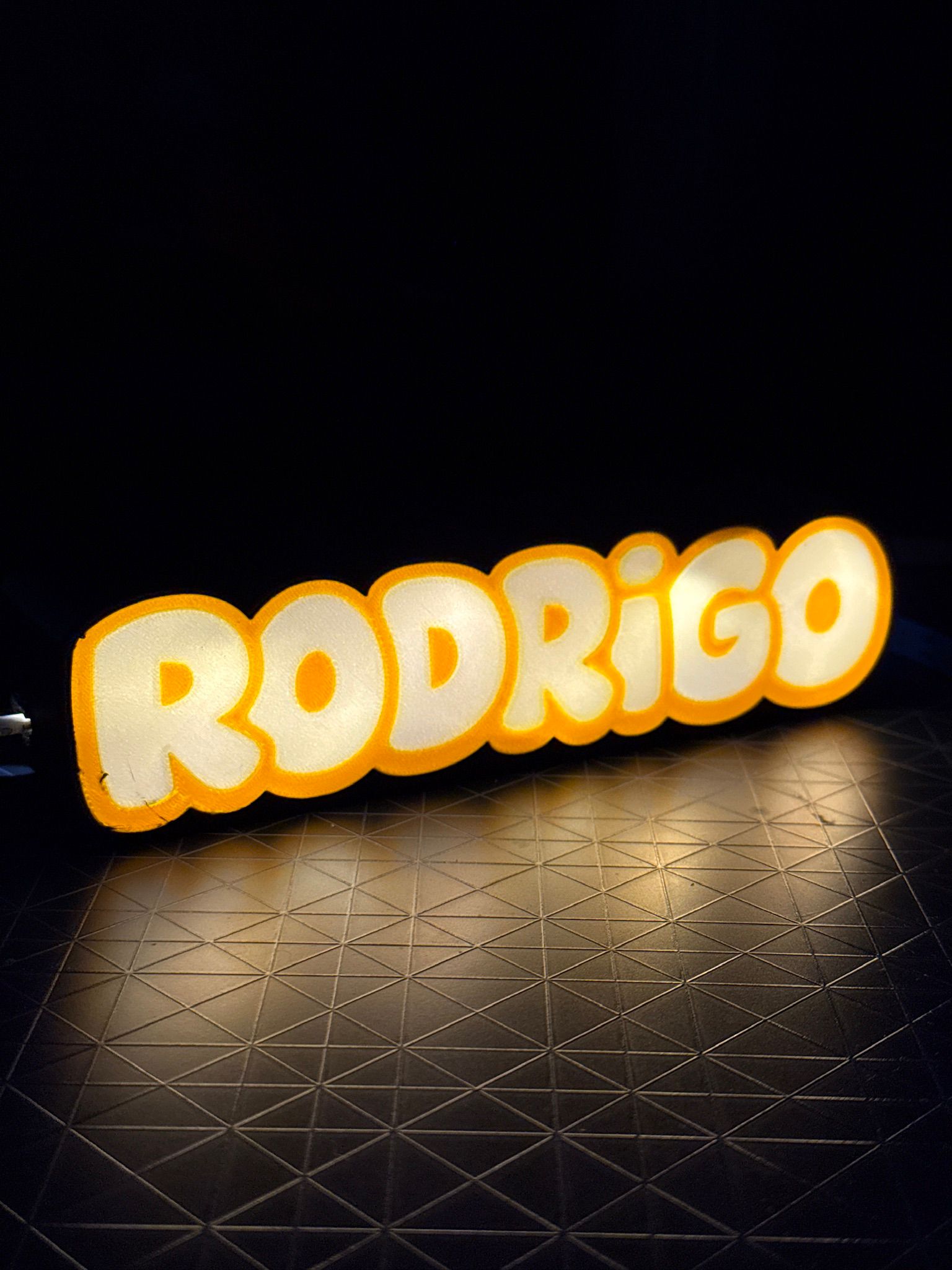 3D printed personalised name sign close-up showing silk shimmer finish