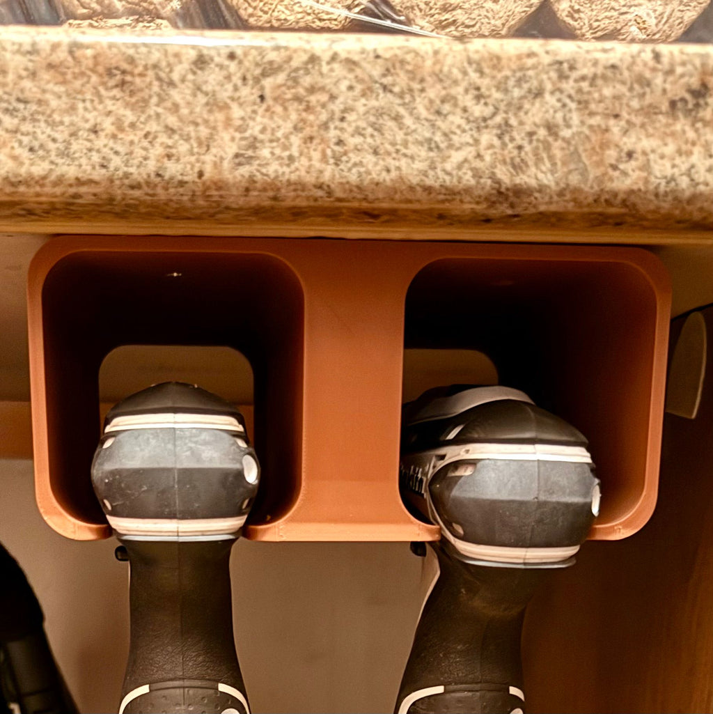 Custom tool holder for cordless drill in brown PLA