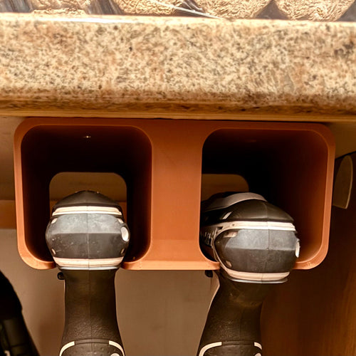 Custom tool holder for cordless drill in brown PLA