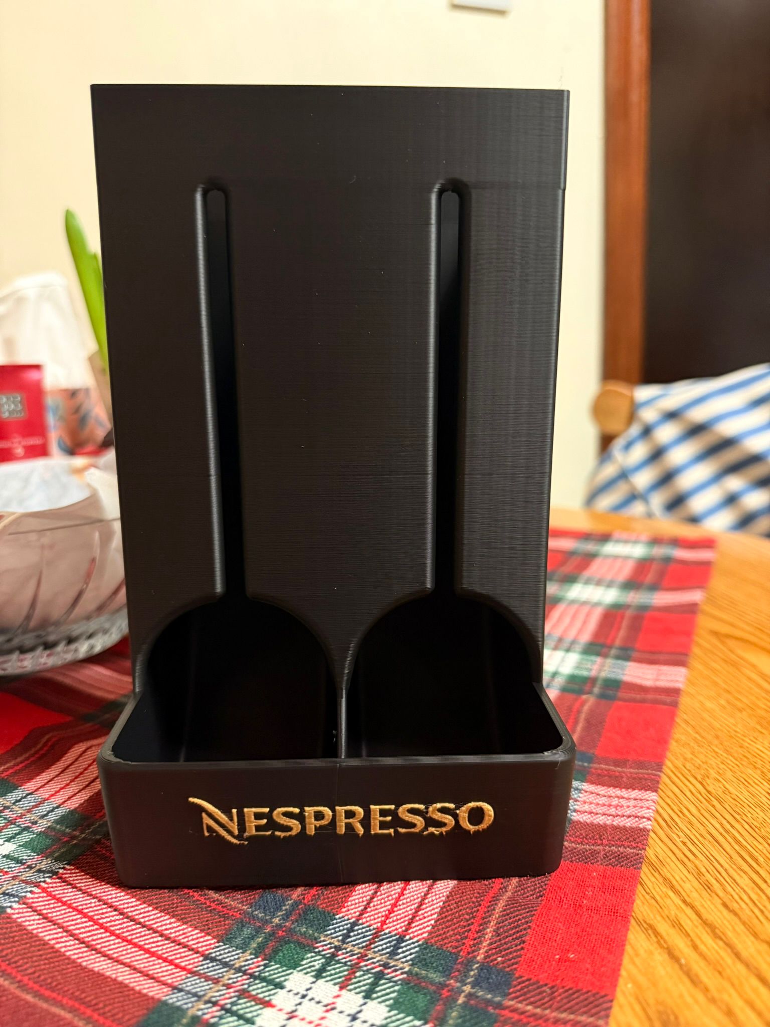 3D printed Nespresso pod holder in black, sized for Original Line capsules